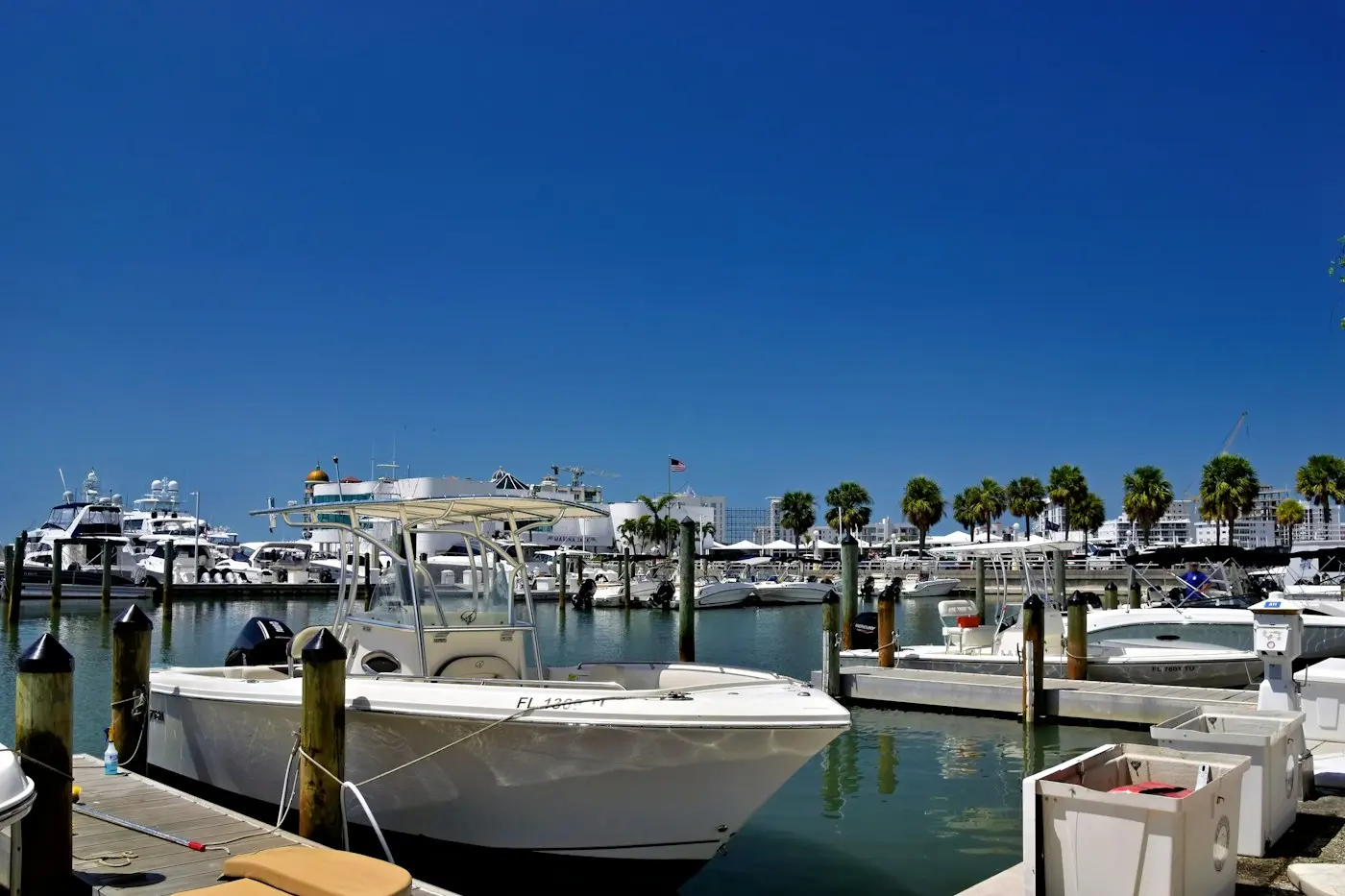 Boats displayed at a sunny marina